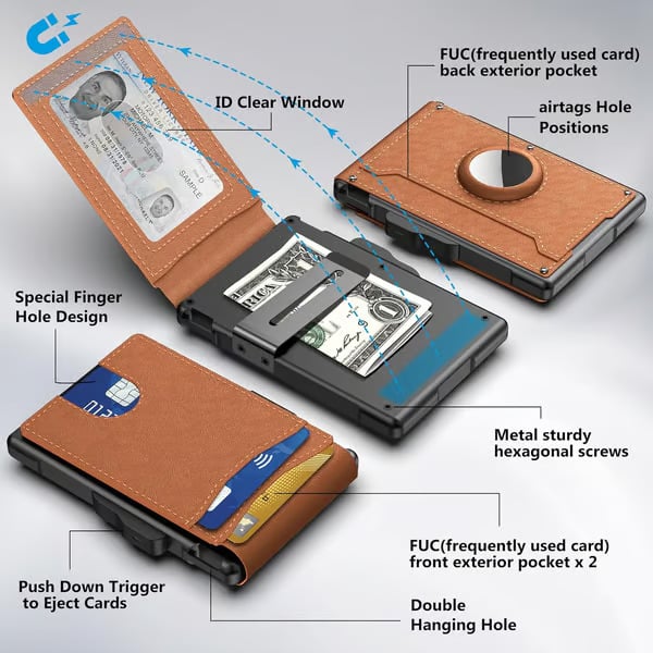 🔥Last Day Promotion 79% OFF--Men's Simple Bifold Wallet- with Pop Up Aluminum Case Money Clip Slim Leather Slots Credit Card Holder RFID Blocking Bifold Minimalist Wallet(🎁Perfect Gift)