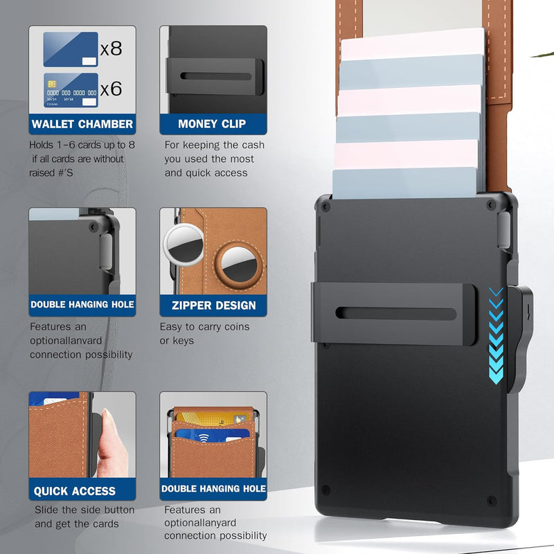 🔥Last Day Promotion 79% OFF--Men's Simple Bifold Wallet- with Pop Up Aluminum Case Money Clip Slim Leather Slots Credit Card Holder RFID Blocking Bifold Minimalist Wallet(🎁Perfect Gift)