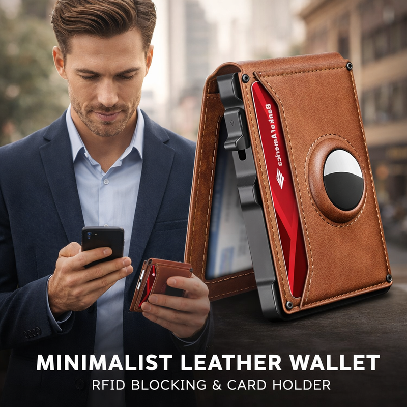 🔥Last Day Promotion 79% OFF--Men's Simple Bifold Wallet- with Pop Up Aluminum Case Money Clip Slim Leather Slots Credit Card Holder RFID Blocking Bifold Minimalist Wallet(🎁Perfect Gift)