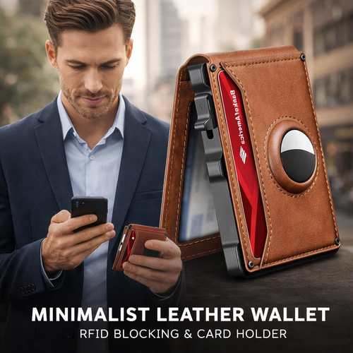 🔥Last Day Promotion 79% OFF--Men's Simple Bifold Wallet- with Pop Up Aluminum Case Money Clip Slim Leather Slots Credit Card Holder RFID Blocking Bifold Minimalist Wallet(🎁Perfect Gift)